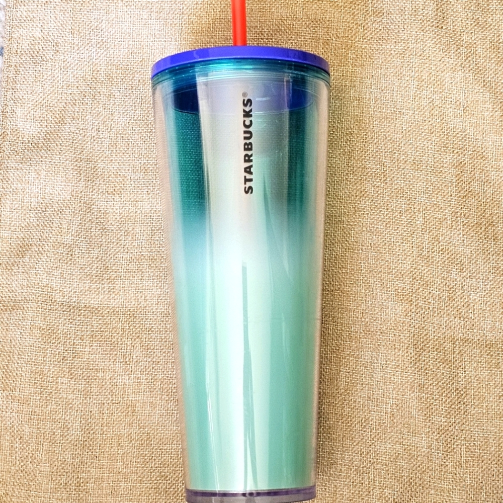 STARBUCKS 2020 Green Clesr Ombre 24oz Cold Cup Tumbler, preowned